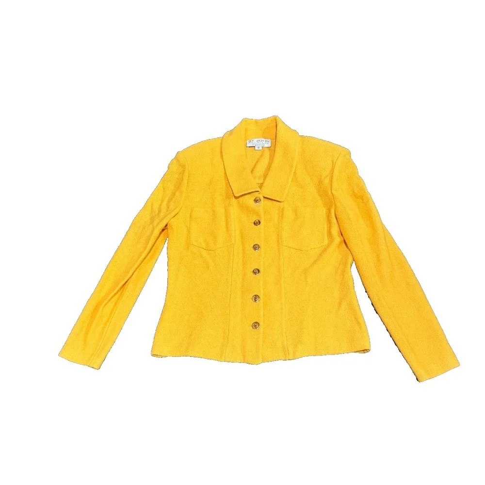 Vintage St John Collection Santana Knit Blazer Jacket yellow 12 Gold Button